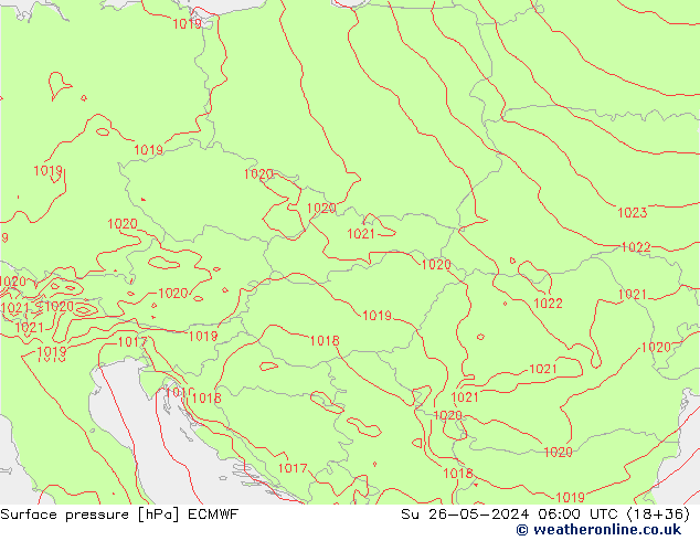 Atmosférický tlak ECMWF Ne 26.05.2024 06 UTC