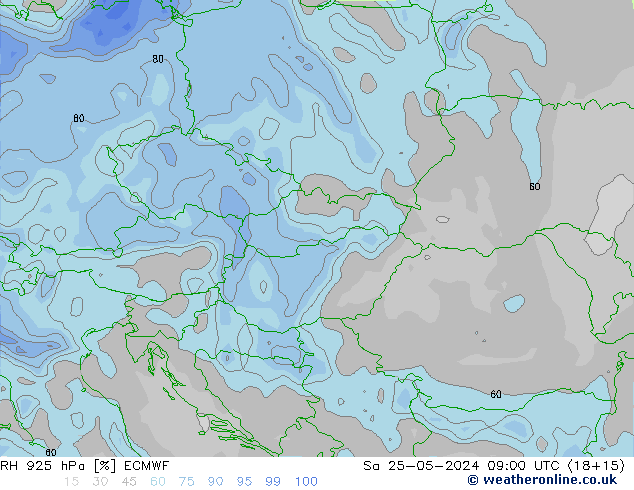 Humidité rel. 925 hPa ECMWF sam 25.05.2024 09 UTC