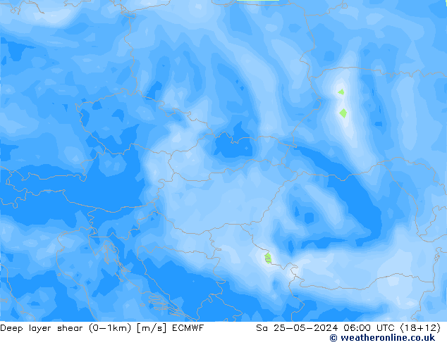 Deep layer shear (0-1km) ECMWF sab 25.05.2024 06 UTC