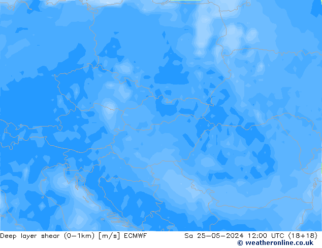 Deep layer shear (0-1km) ECMWF Sa 25.05.2024 12 UTC