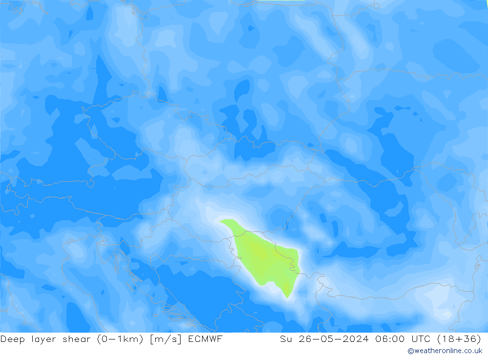Deep layer shear (0-1km) ECMWF Ne 26.05.2024 06 UTC