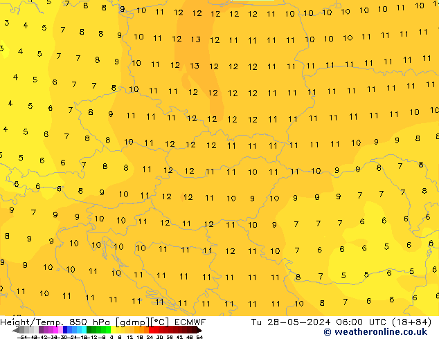 Height/Temp. 850 hPa ECMWF Tu 28.05.2024 06 UTC