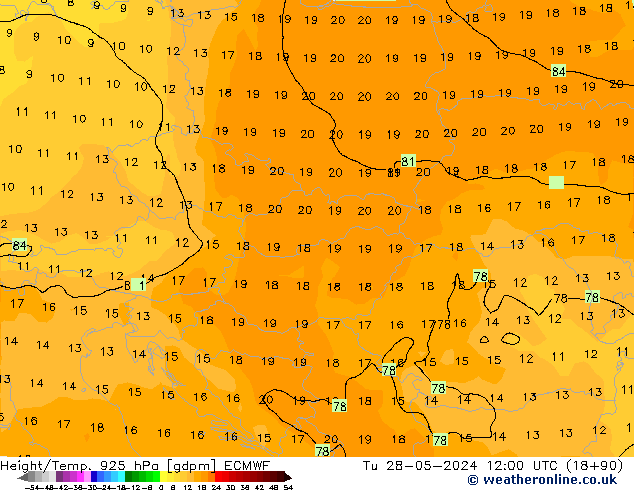 Yükseklik/Sıc. 925 hPa ECMWF Sa 28.05.2024 12 UTC