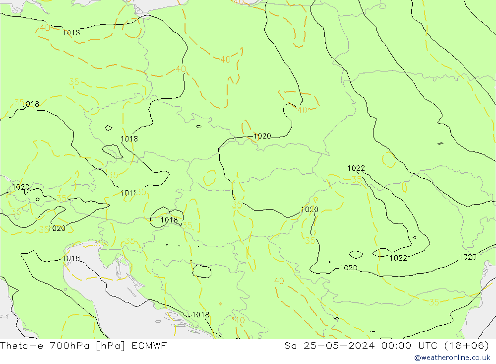 Theta-e 700hPa ECMWF Sa 25.05.2024 00 UTC