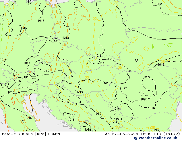 Theta-e 700hPa ECMWF Mo 27.05.2024 18 UTC