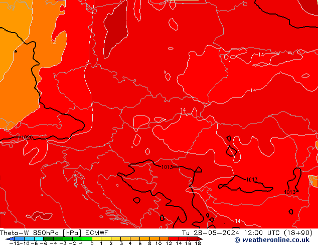 Theta-W 850hPa ECMWF Ter 28.05.2024 12 UTC