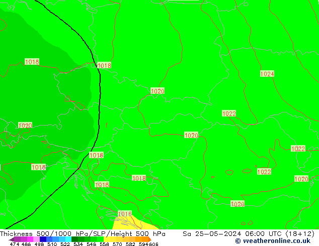 Dikte 500-1000hPa ECMWF za 25.05.2024 06 UTC