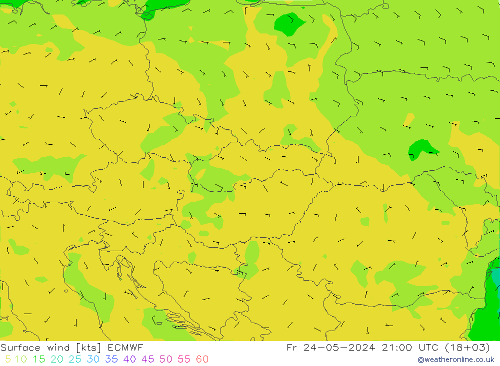 Surface wind ECMWF Fr 24.05.2024 21 UTC