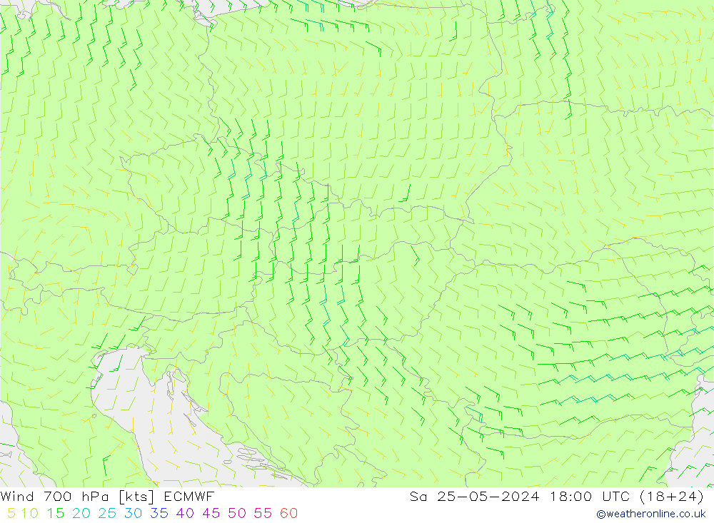 Wind 700 hPa ECMWF Sa 25.05.2024 18 UTC