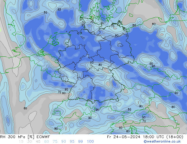 RH 300 hPa ECMWF Fr 24.05.2024 18 UTC