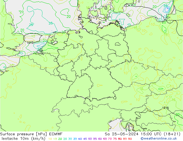 Isotachs (kph) ECMWF Sa 25.05.2024 15 UTC