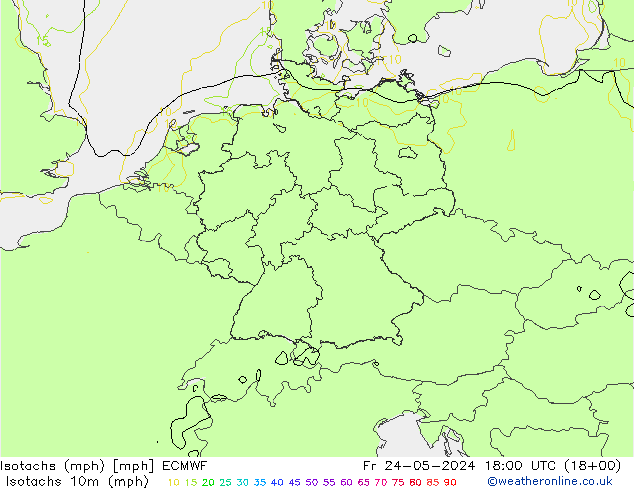 Isotachs (mph) ECMWF Fr 24.05.2024 18 UTC