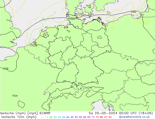 Eşrüzgar Hızları mph ECMWF Cts 25.05.2024 00 UTC