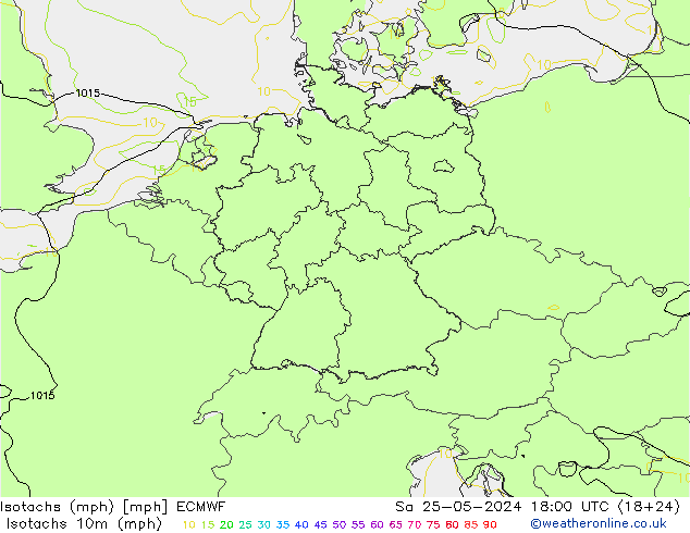 Isotachs (mph) ECMWF So 25.05.2024 18 UTC