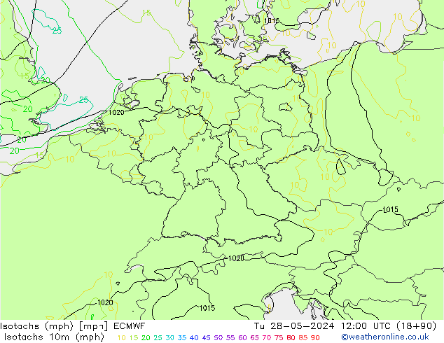 Isotachs (mph) ECMWF  28.05.2024 12 UTC