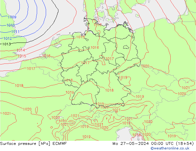 Presión superficial ECMWF lun 27.05.2024 00 UTC