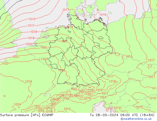 Atmosférický tlak ECMWF Út 28.05.2024 06 UTC