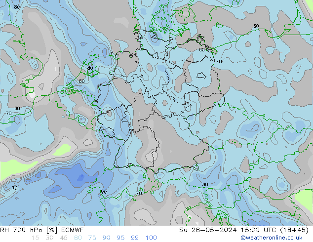 RH 700 hPa ECMWF Dom 26.05.2024 15 UTC