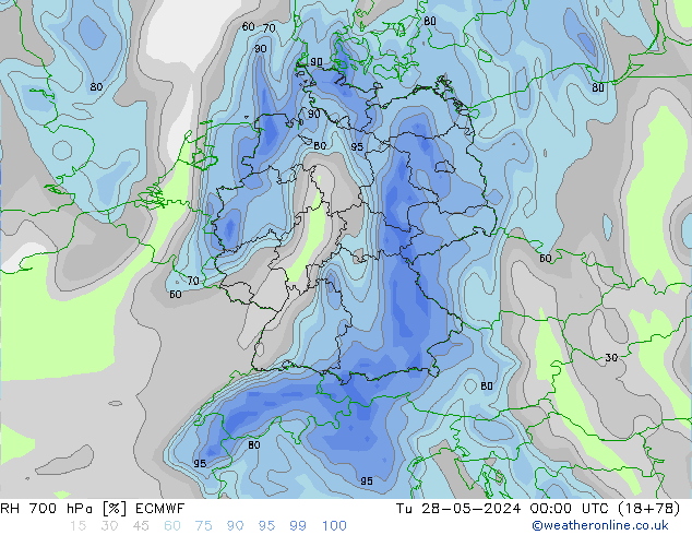 RV 700 hPa ECMWF di 28.05.2024 00 UTC