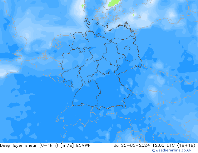 Deep layer shear (0-1km) ECMWF Sa 25.05.2024 12 UTC