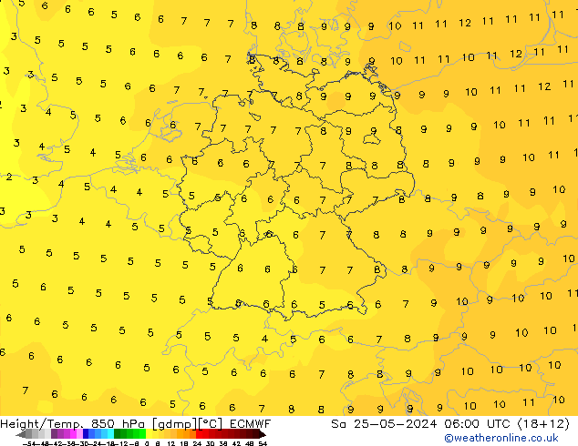 Z500/Rain (+SLP)/Z850 ECMWF сб 25.05.2024 06 UTC