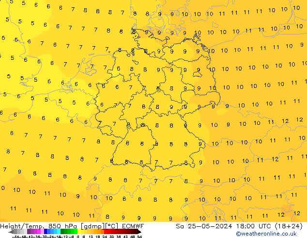 Z500/Rain (+SLP)/Z850 ECMWF sab 25.05.2024 18 UTC