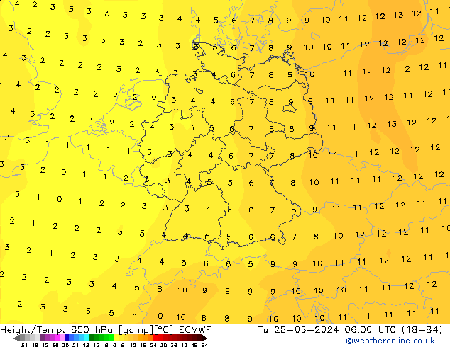 Height/Temp. 850 hPa ECMWF Di 28.05.2024 06 UTC