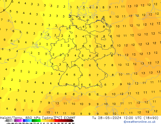 Height/Temp. 850 hPa ECMWF  28.05.2024 12 UTC