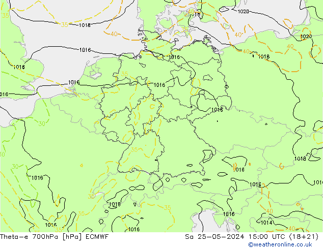 Theta-e 700hPa ECMWF sam 25.05.2024 15 UTC