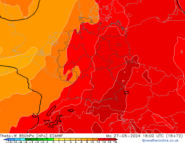 Theta-W 850hPa ECMWF Mo 27.05.2024 18 UTC