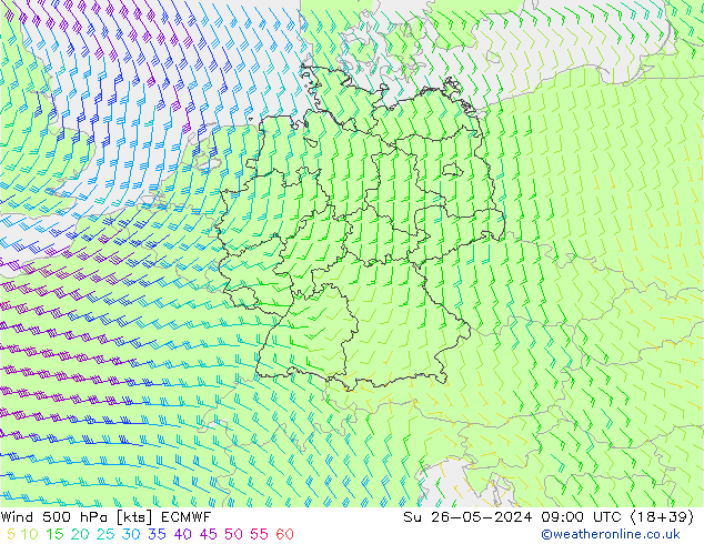 Wind 500 hPa ECMWF zo 26.05.2024 09 UTC