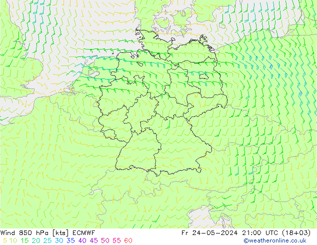 Vento 850 hPa ECMWF ven 24.05.2024 21 UTC