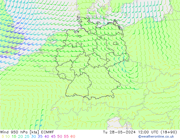 Vent 950 hPa ECMWF mar 28.05.2024 12 UTC