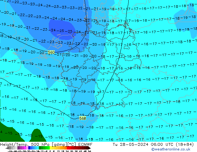 Height/Temp. 500 hPa ECMWF Di 28.05.2024 06 UTC