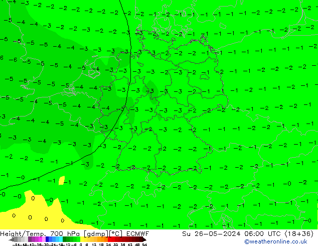 Height/Temp. 700 hPa ECMWF Ne 26.05.2024 06 UTC