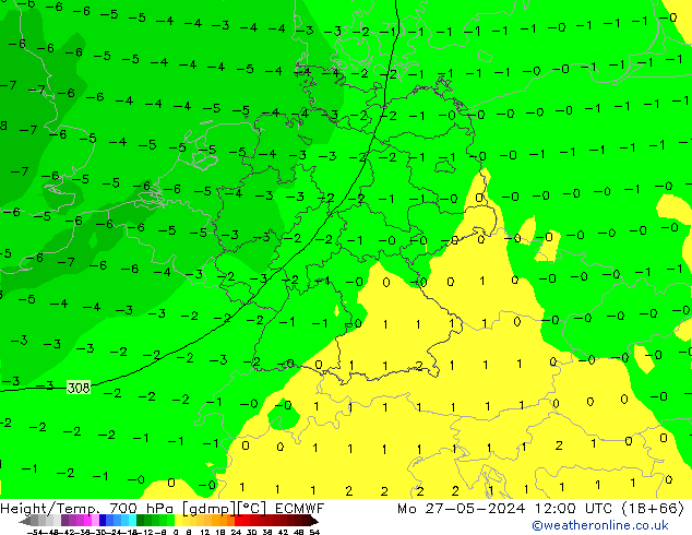 Géop./Temp. 700 hPa ECMWF lun 27.05.2024 12 UTC