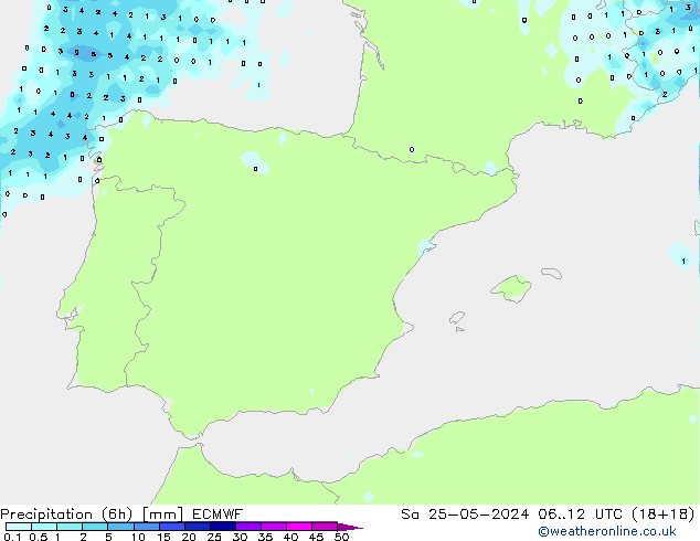 осадки (6h) ECMWF сб 25.05.2024 12 UTC