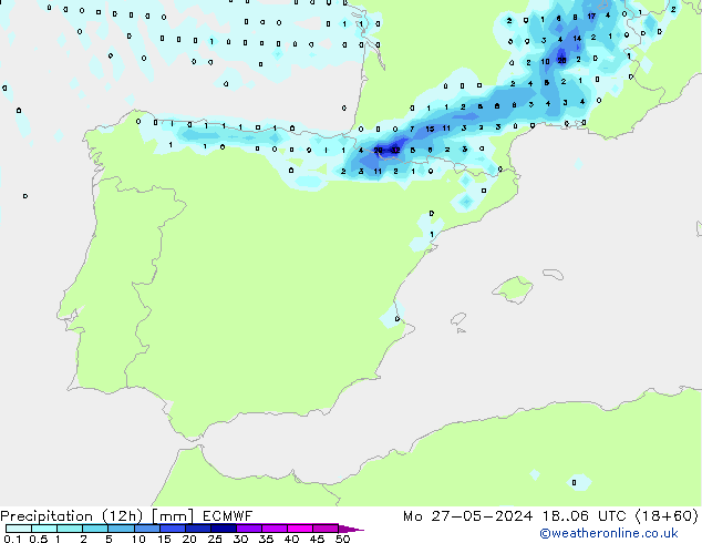 Precipitation (12h) ECMWF Po 27.05.2024 06 UTC