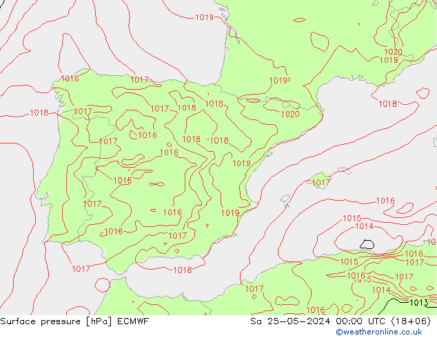 Bodendruck ECMWF Sa 25.05.2024 00 UTC