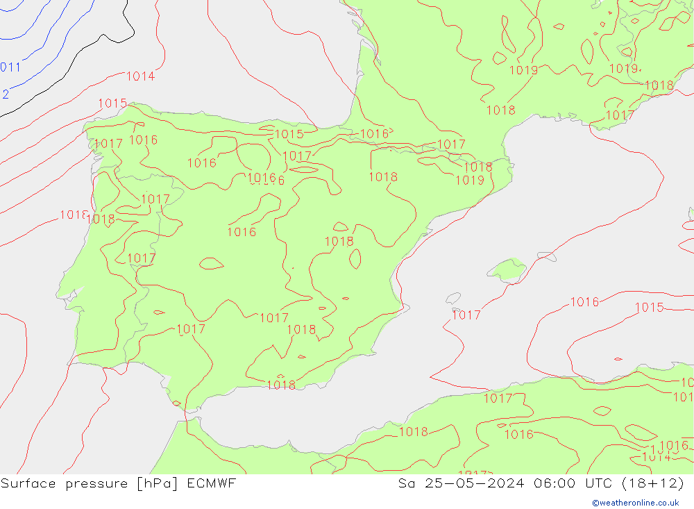 Bodendruck ECMWF Sa 25.05.2024 06 UTC