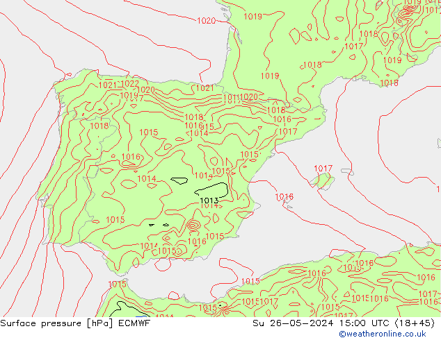 Presión superficial ECMWF dom 26.05.2024 15 UTC