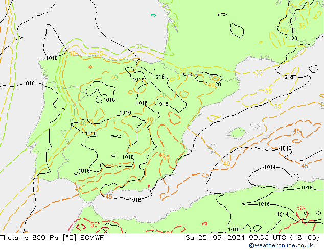 Theta-e 850hPa ECMWF Sa 25.05.2024 00 UTC