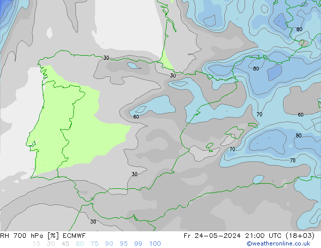 RH 700 hPa ECMWF  24.05.2024 21 UTC