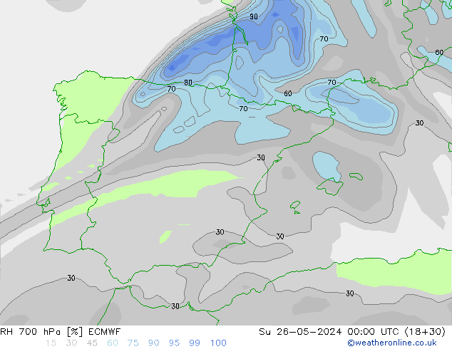 RH 700 hPa ECMWF  26.05.2024 00 UTC