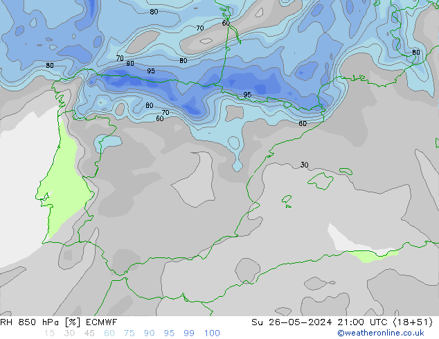 RH 850 hPa ECMWF Su 26.05.2024 21 UTC