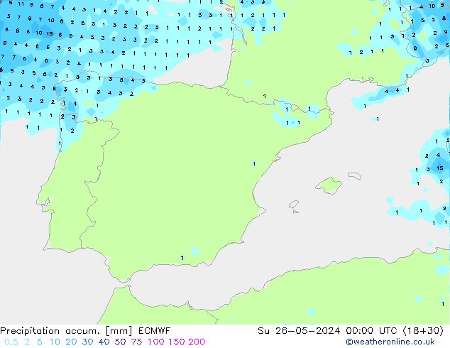 Toplam Yağış ECMWF Paz 26.05.2024 00 UTC