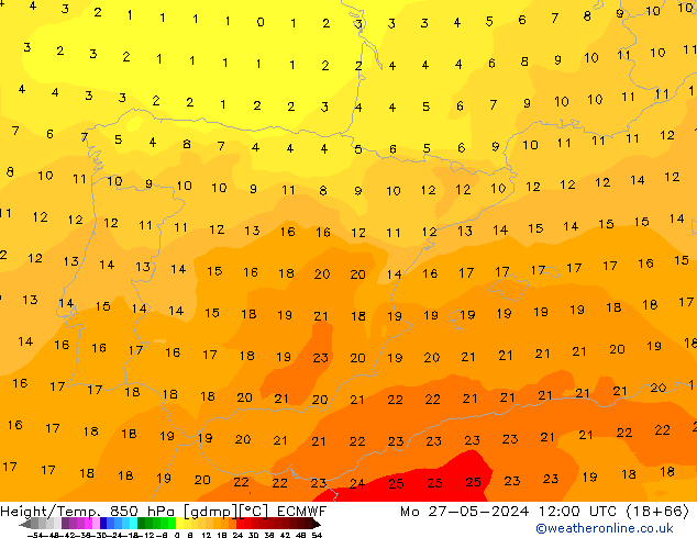 Height/Temp. 850 hPa ECMWF lun 27.05.2024 12 UTC