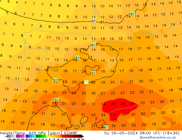 Height/Temp. 925 hPa ECMWF So 26.05.2024 06 UTC