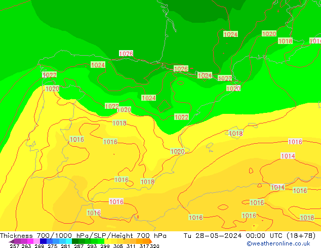 Thck 700-1000 hPa ECMWF Tu 28.05.2024 00 UTC