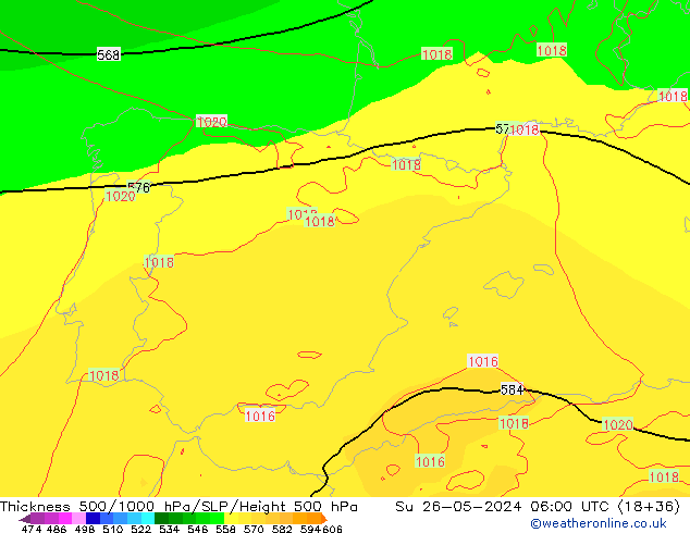 Dikte 500-1000hPa ECMWF zo 26.05.2024 06 UTC